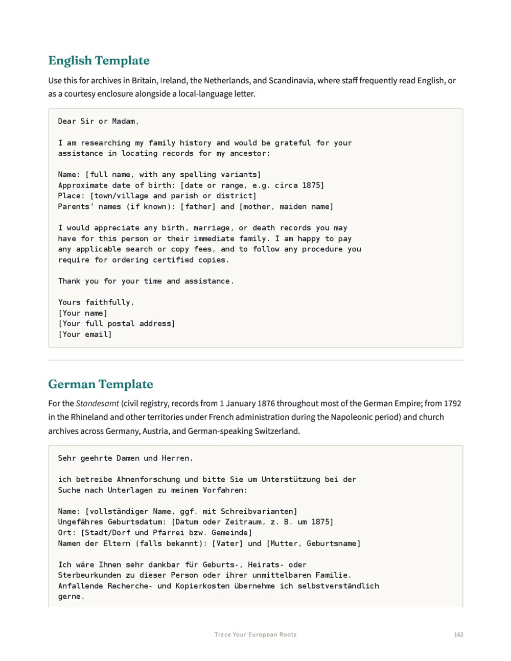 Archive request letters, five languages